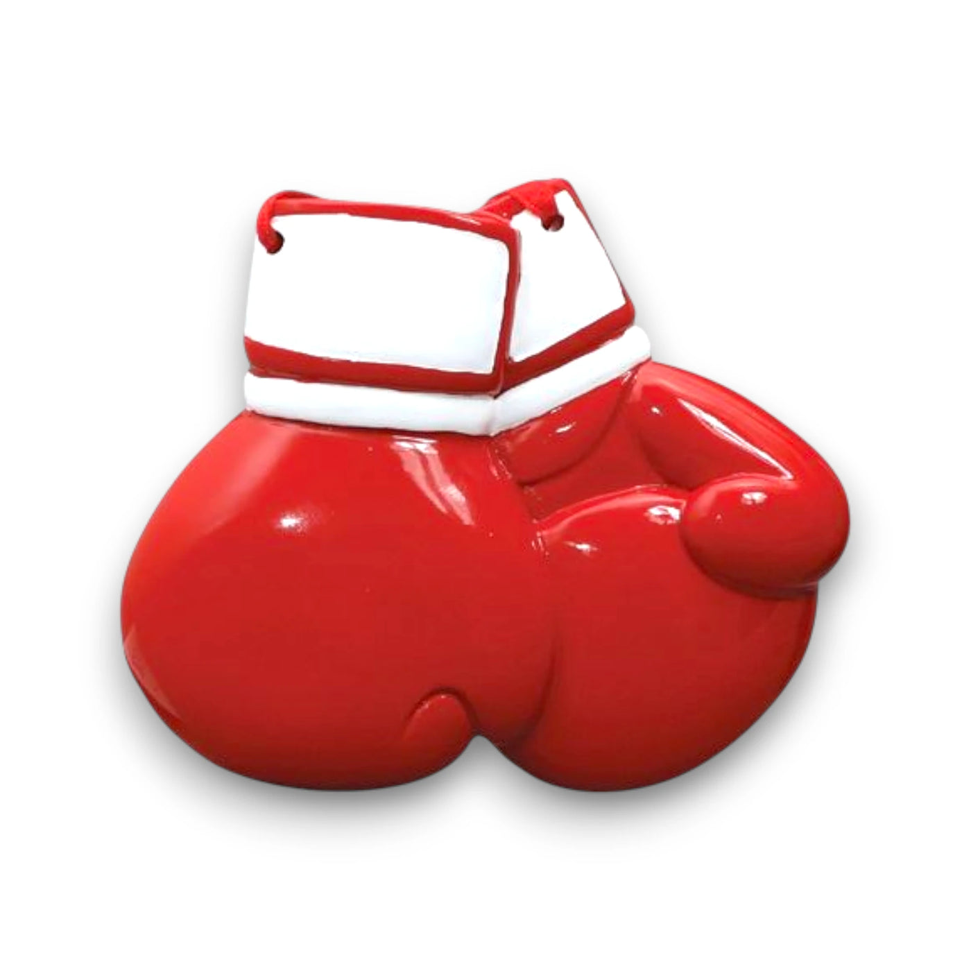 Personalized Boxing Gloves Christmas Ornament featuring bright red gloves with customizable name and year.