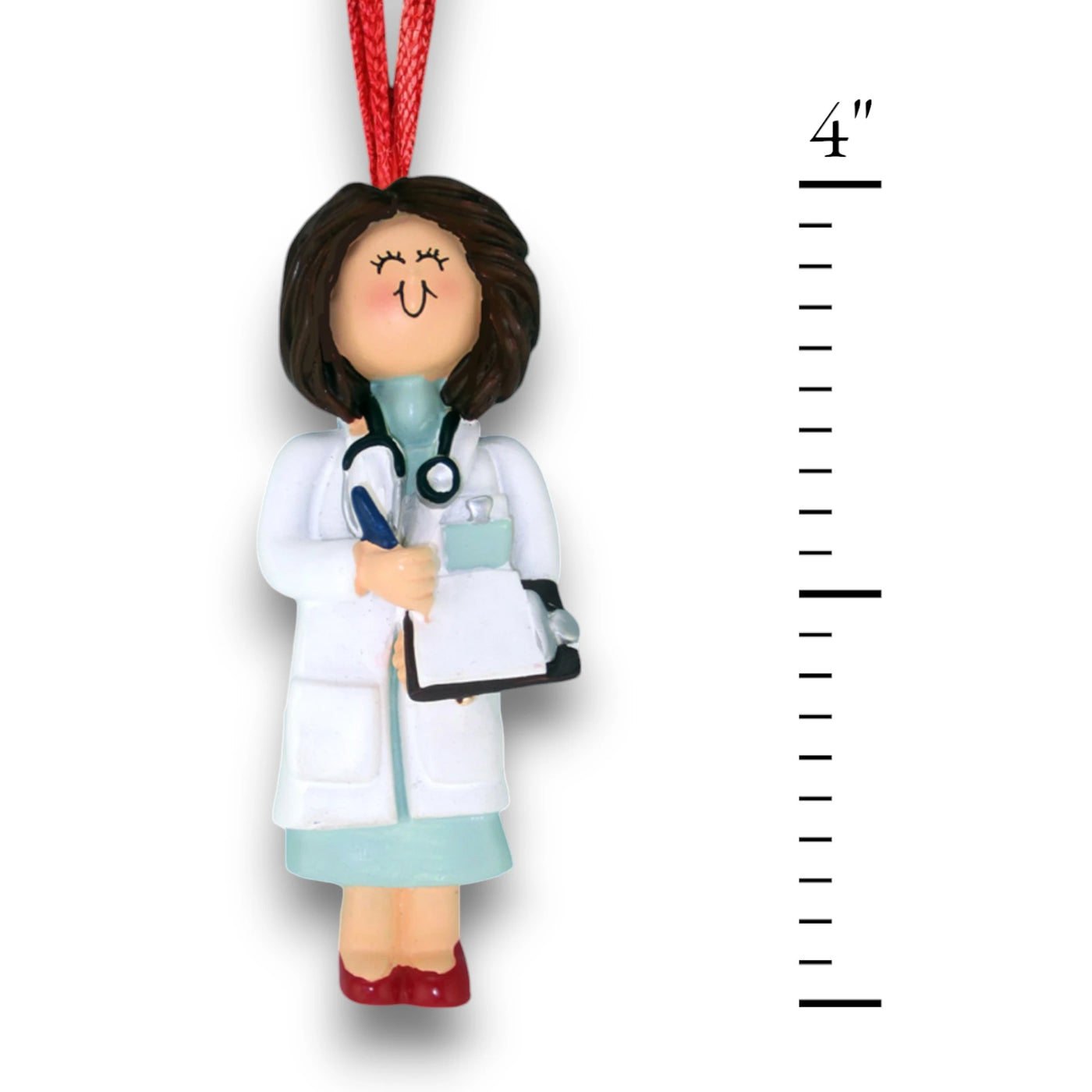 Personalized Brown Female Doctor Christmas Ornament with Stethoscope and Clipboard – Custom Name and Year Resin Ornament