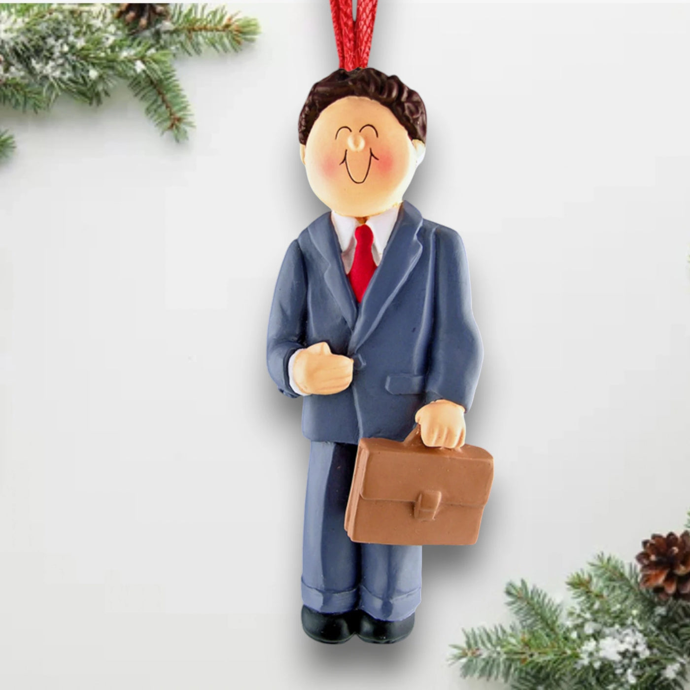 Personalized Brown Male Businessman Christmas Ornament hanging on tree – Custom Name and Year Resin Ornament