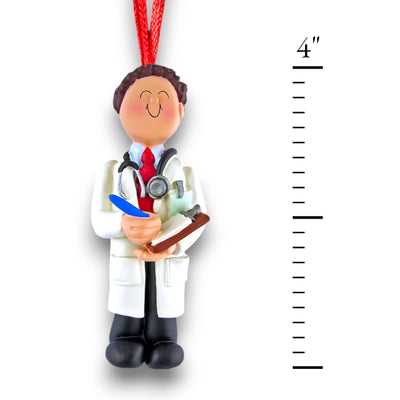 Personalized Brown Male Doctor Christmas Ornament with Stethoscope and Clipboard – Custom Name and Year Resin Ornament