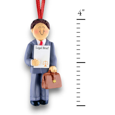 Personalized Brown Male Lawyer Christmas Ornament with Briefcase and Legal Document – Custom Name and Year Resin Ornament