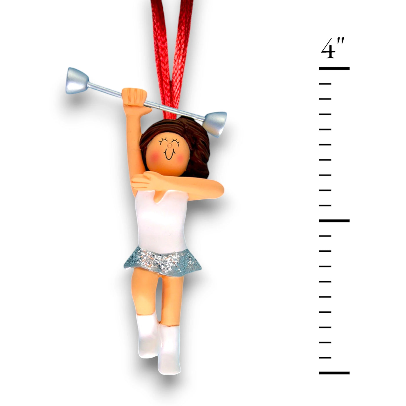 Personalized Brunette Female Baton Twirler Ornament with Custom Name and Year – Resin Christmas Ornament