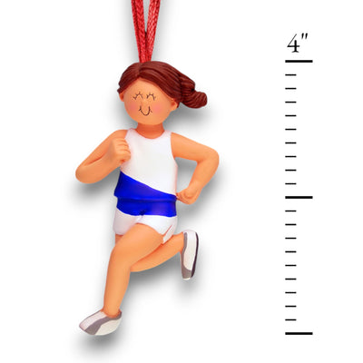 Personalized Brunette Female Runner Ornament with Custom Name, Sport, and Year – Resin Christmas Ornament