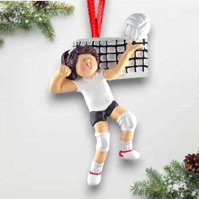 Personalized Brunette Female Volleyball Ornament with Custom Name and Year – Resin Christmas Ornament