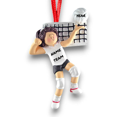 Personalized Brunette Female Volleyball Ornament with Custom Name and Year – Resin Christmas Ornament