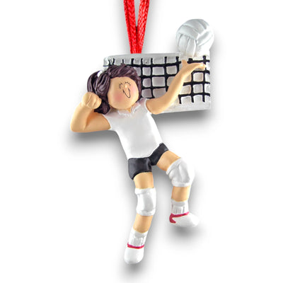 Personalized Brunette Female Volleyball Ornament with Custom Name and Year – Resin Christmas Ornament