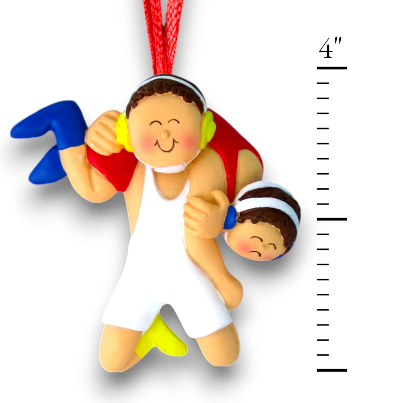 Personalized Brunette Male Wrestling Ornament featuring a young male wrestler in a singlet – Custom Name, Team, and Year Resin Ornament