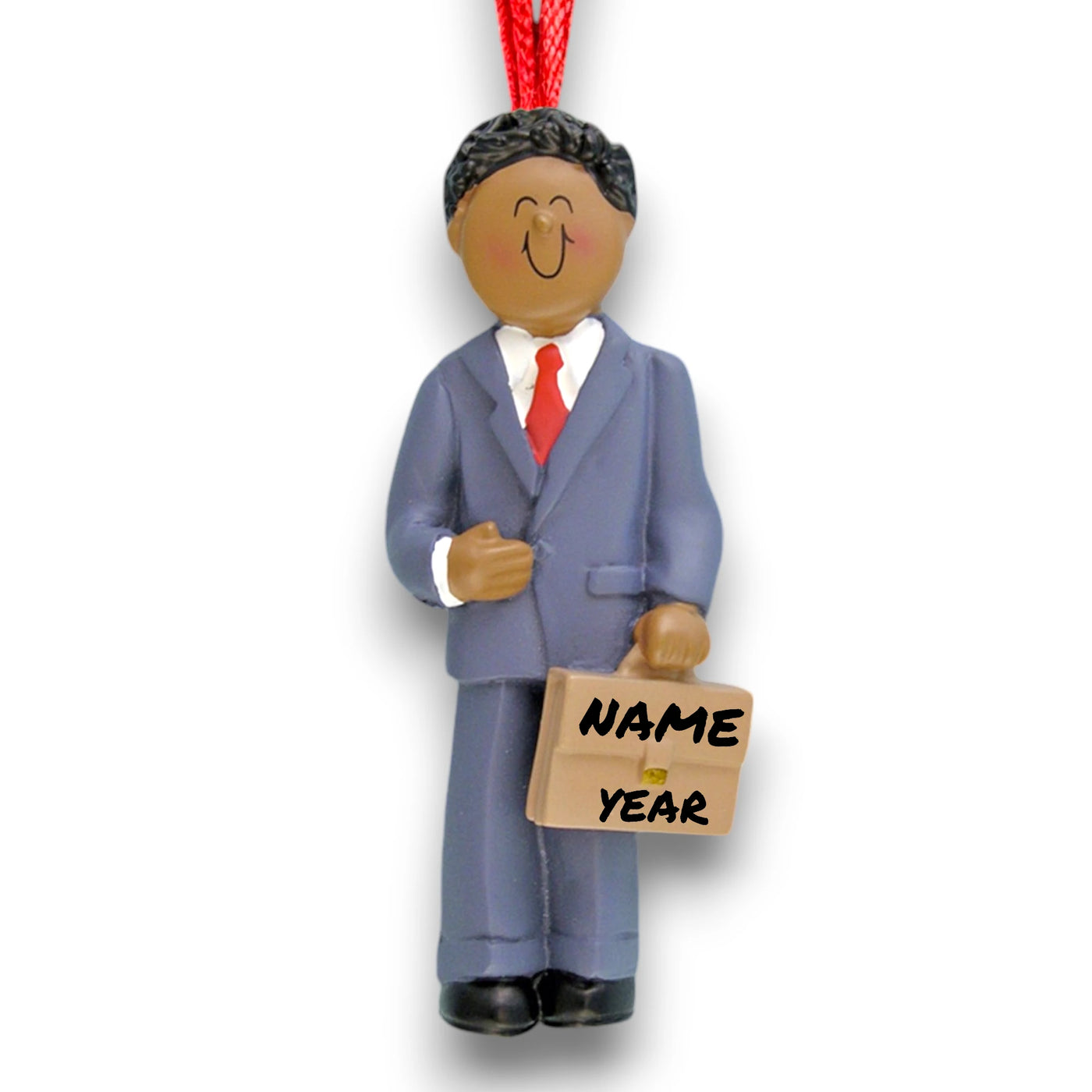 Personalized African American Male Businessperson Ornament with Suit and Briefcase – Custom Name and Year Resin Ornament