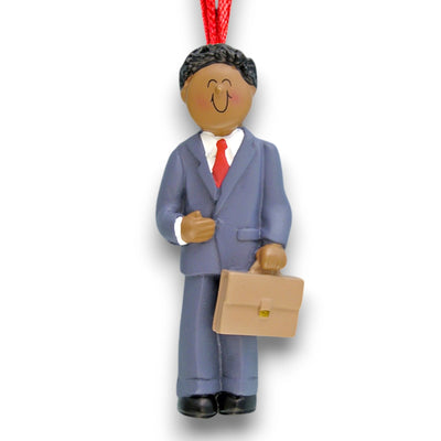 Personalized African American Male Businessperson Ornament with Suit and Briefcase – Custom Name and Year Resin Ornament