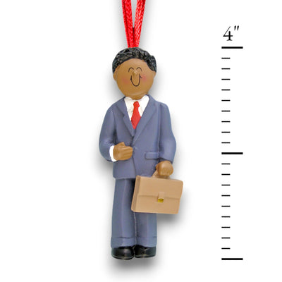 Personalized African American Male Businessperson Ornament with Suit and Briefcase – Custom Name and Year Resin Ornament