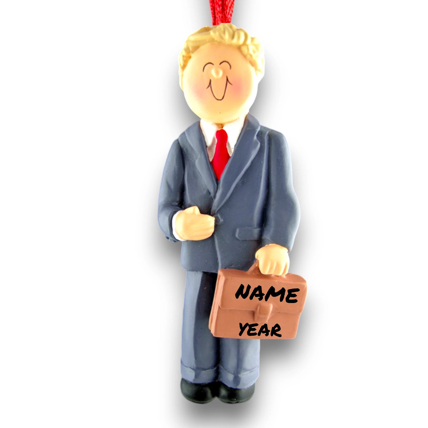 Personalized Male Business Person Ornament – Blonde in Suit with Briefcase – Custom Name and Year Resin Ornament