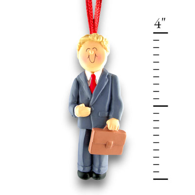 Personalized Male Business Person Ornament – Blonde in Suit with Briefcase – Custom Name and Year Resin Ornament