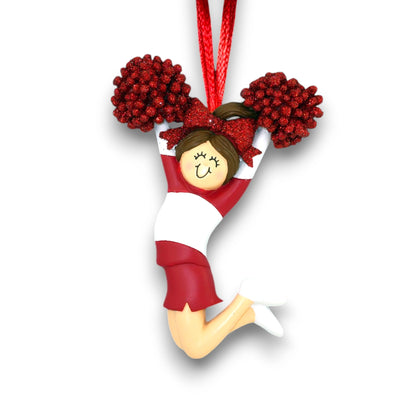 Personalized Red Cheerleader Ornament with Name, Team, and Year – Blonde Female Resin Ornament