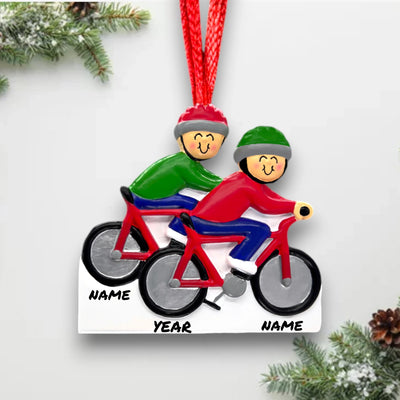 Personalized Cycling 2 People Christmas Ornament with Custom Names and Year – Resin Holiday Decoration