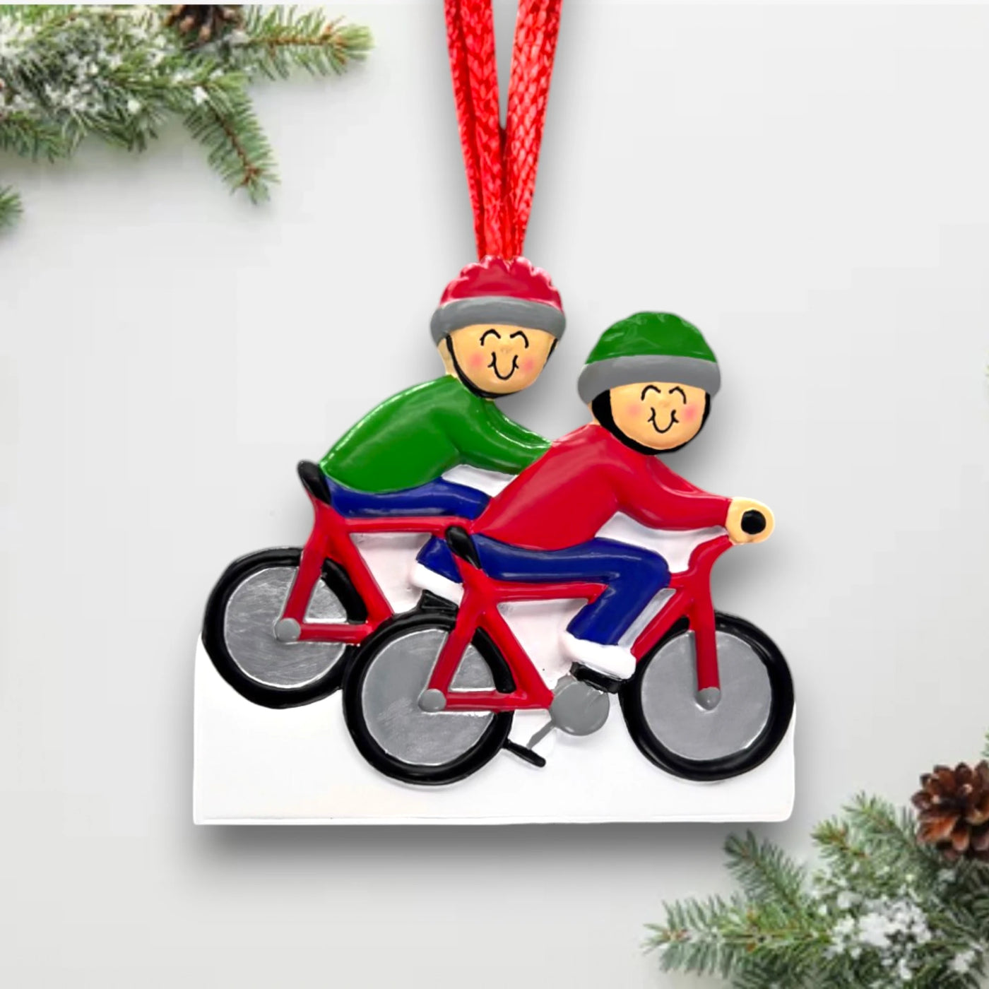 Personalized Cycling 2 People Christmas Ornament with Custom Names and Year – Resin Holiday Decoration