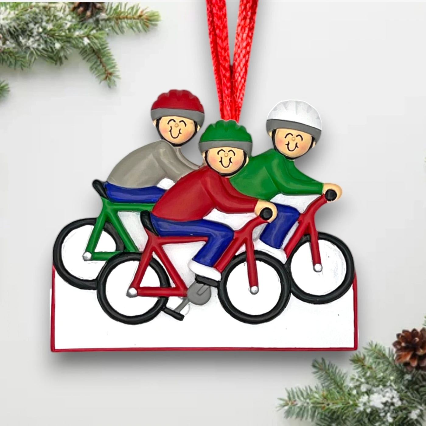 Personalized Cycling 3 People Christmas Ornament with Custom Names and Year – Resin Holiday Keepsake