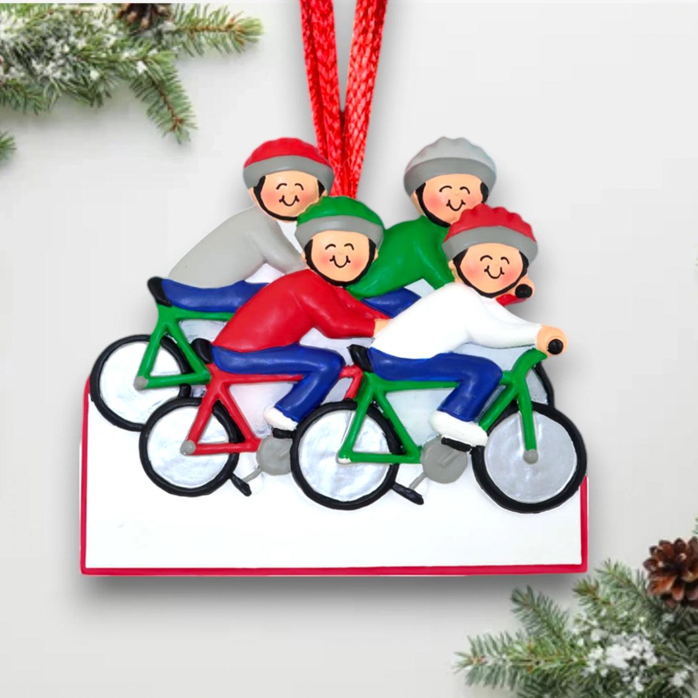 Personalized Cycling Ornament for Four with Custom Names and Year – Resin Christmas Ornament