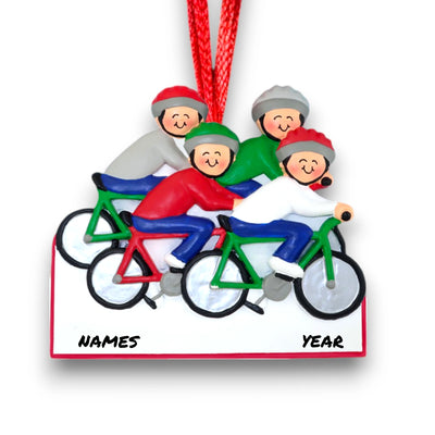 Personalized Cycling Ornament for Four with Custom Names and Year – Resin Christmas Ornament