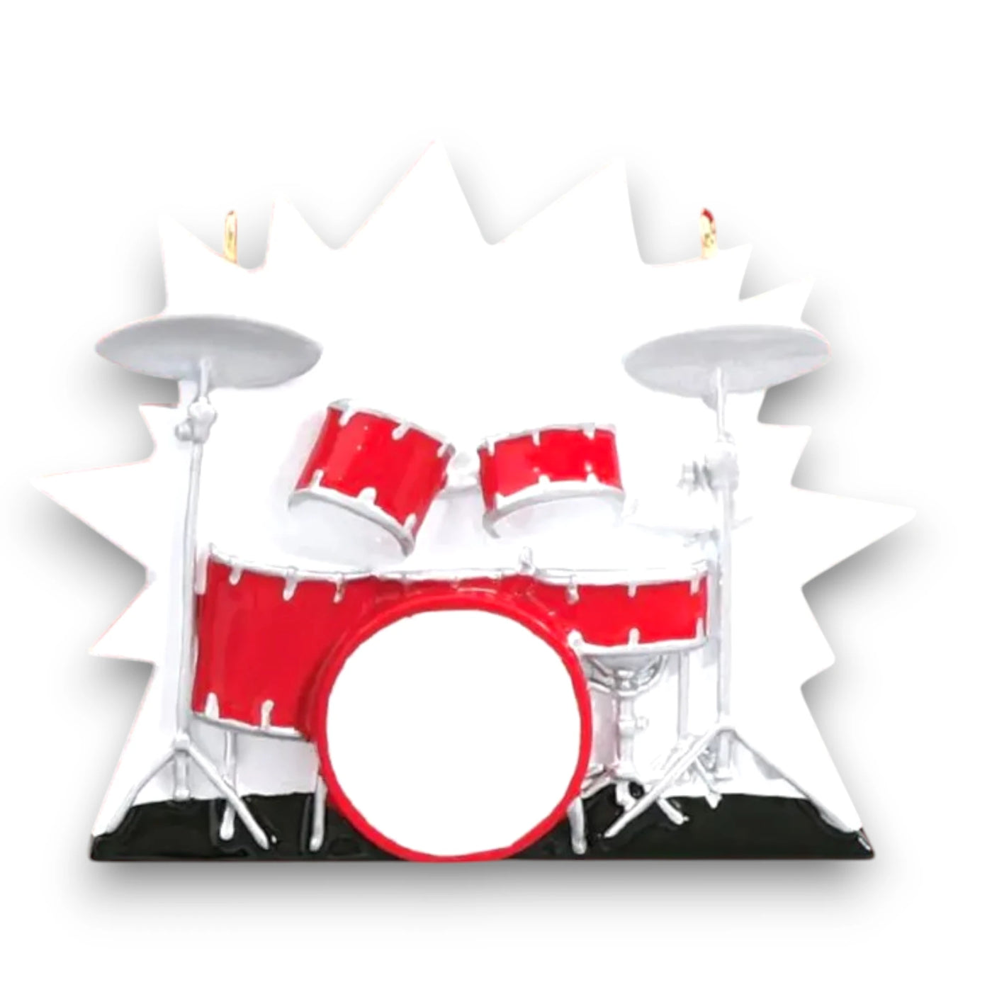 Personalized Drums Christmas Ornament featuring a red drum set with customizable name and year, perfect for drummers and music enthusiasts.