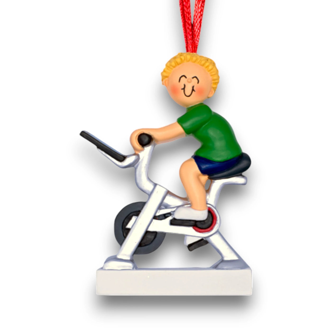 Personalized Blonde Male Exercise Bike Ornament with Custom Name and Year – Resin Christmas Ornament

