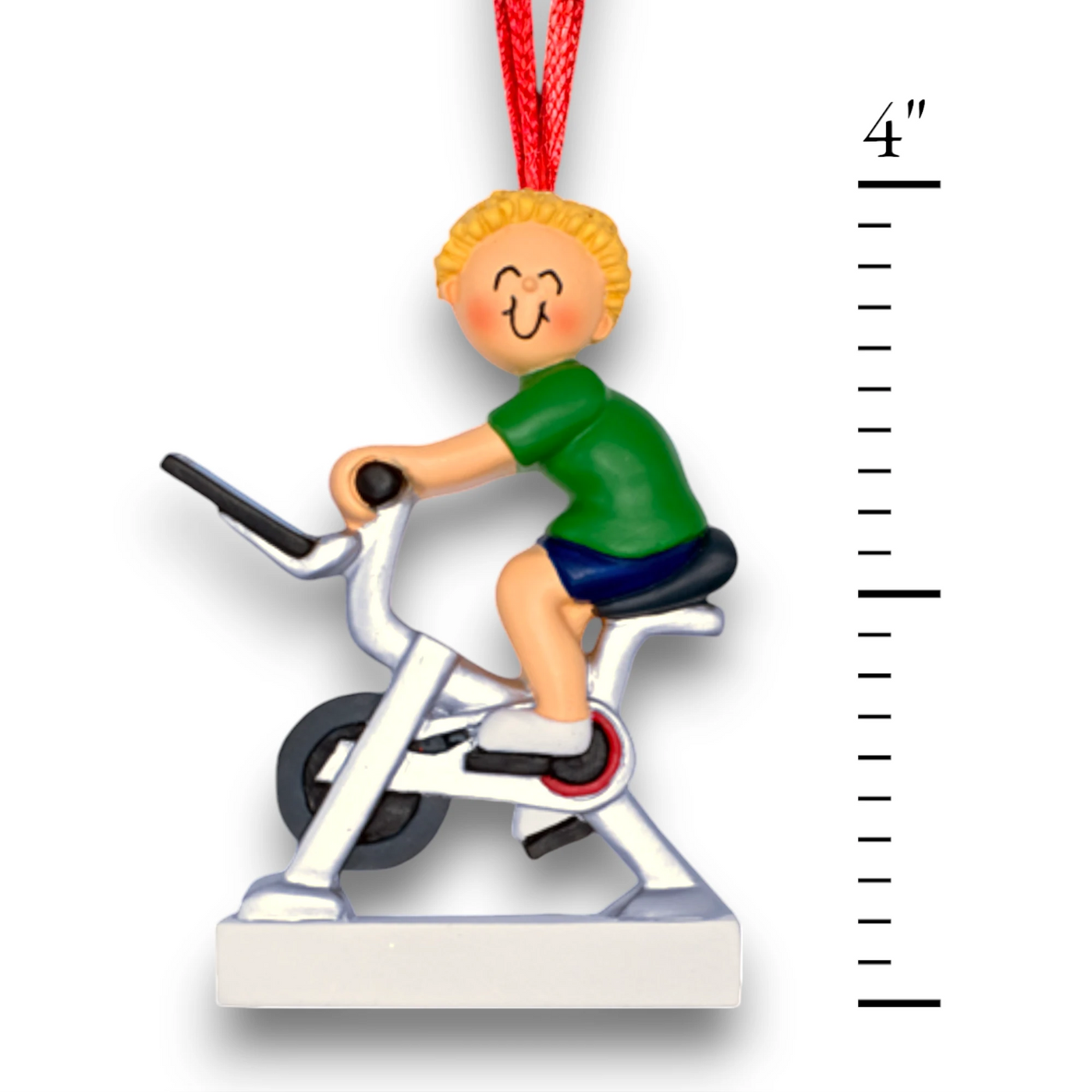 Personalized Blonde Male Exercise Bike Ornament with Custom Name and Year – Resin Christmas Ornament

