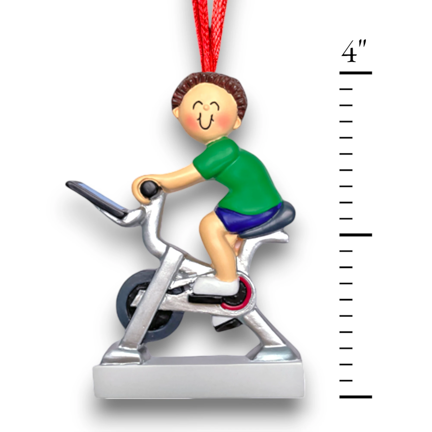 Personalized Exercise Bike Male Brunette Christmas Ornament with Custom Name and Year – Resin Ornament

