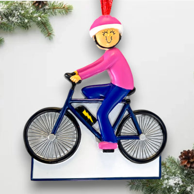 Personalized Female eBike Rider Ornament with Custom Name and Year – Resin Christmas Ornament