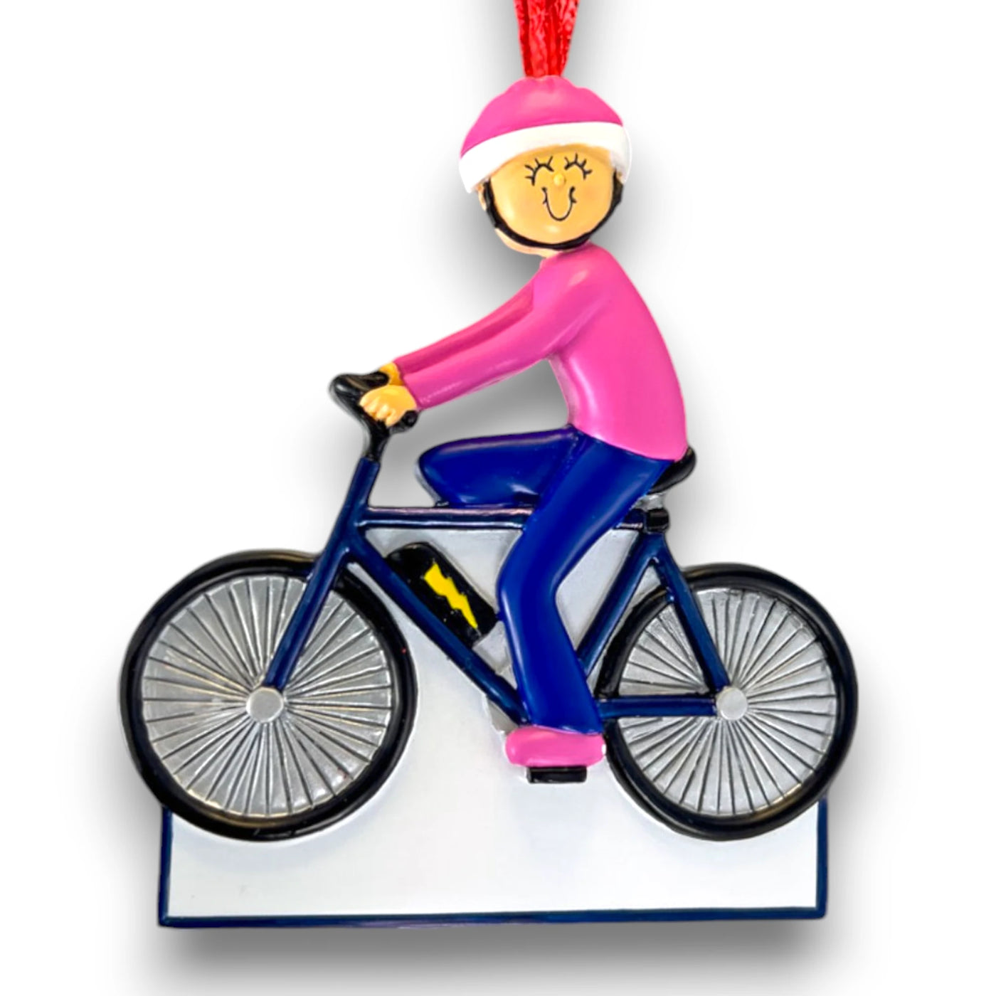 Personalized Female eBike Rider Ornament with Custom Name and Year – Resin Christmas Ornament