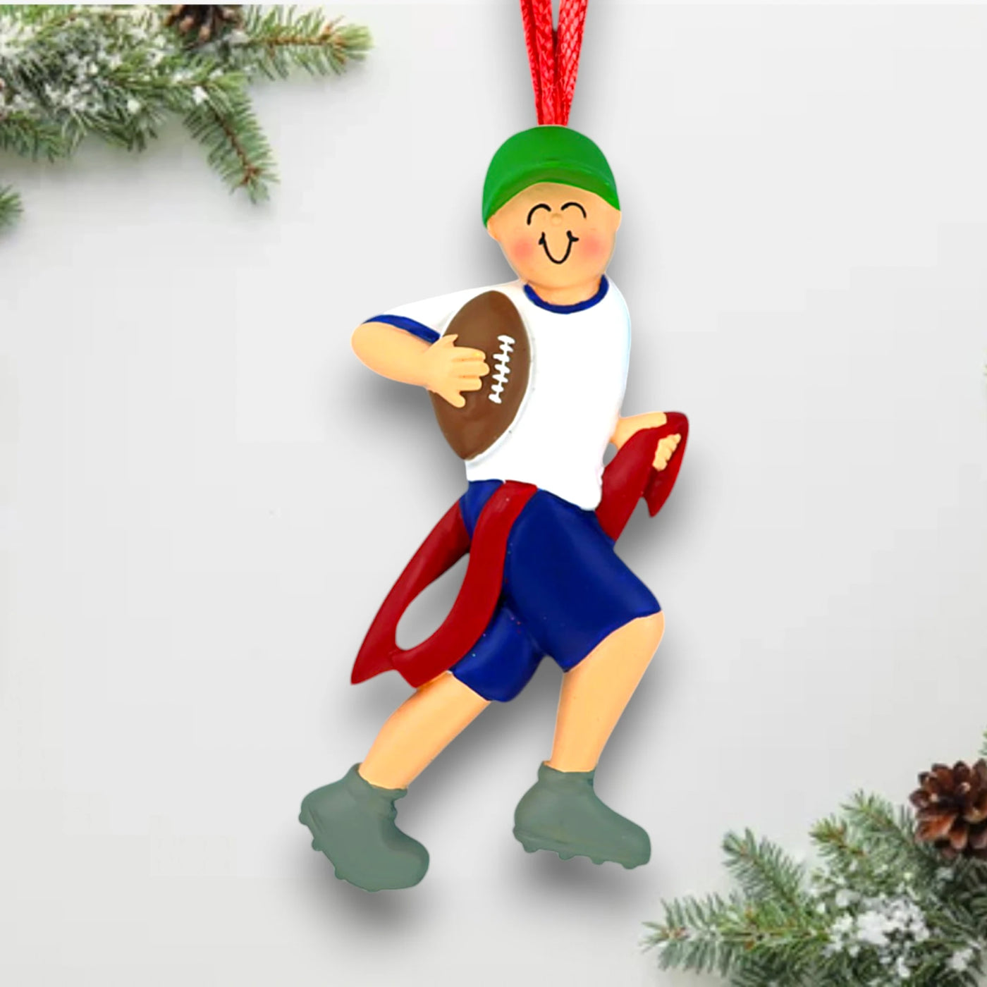 Personalized Flag Football Male Ornament with Custom Name, Team, Jersey Number, and Year – Resin Christmas Ornament