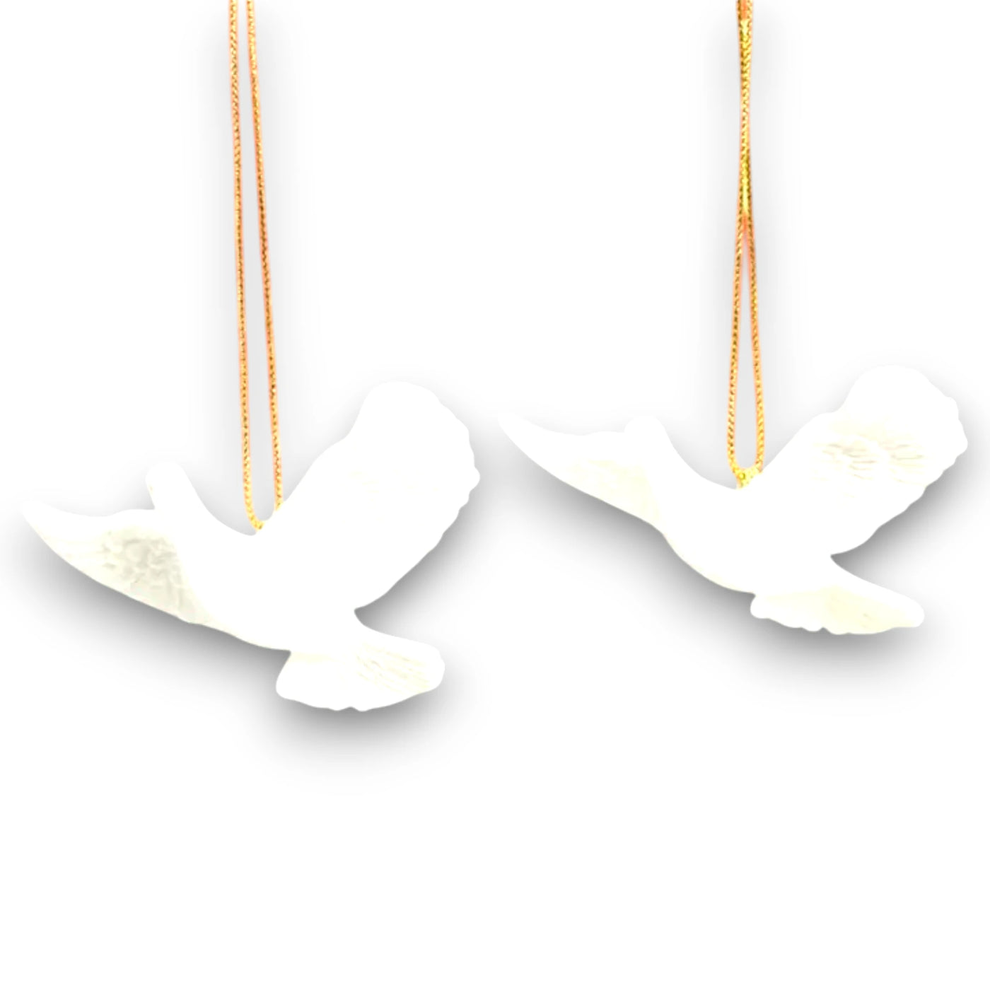 Personalized Friendship Dove Christmas Ornament featuring two white doves with detailed wings and a golden hanging string.
