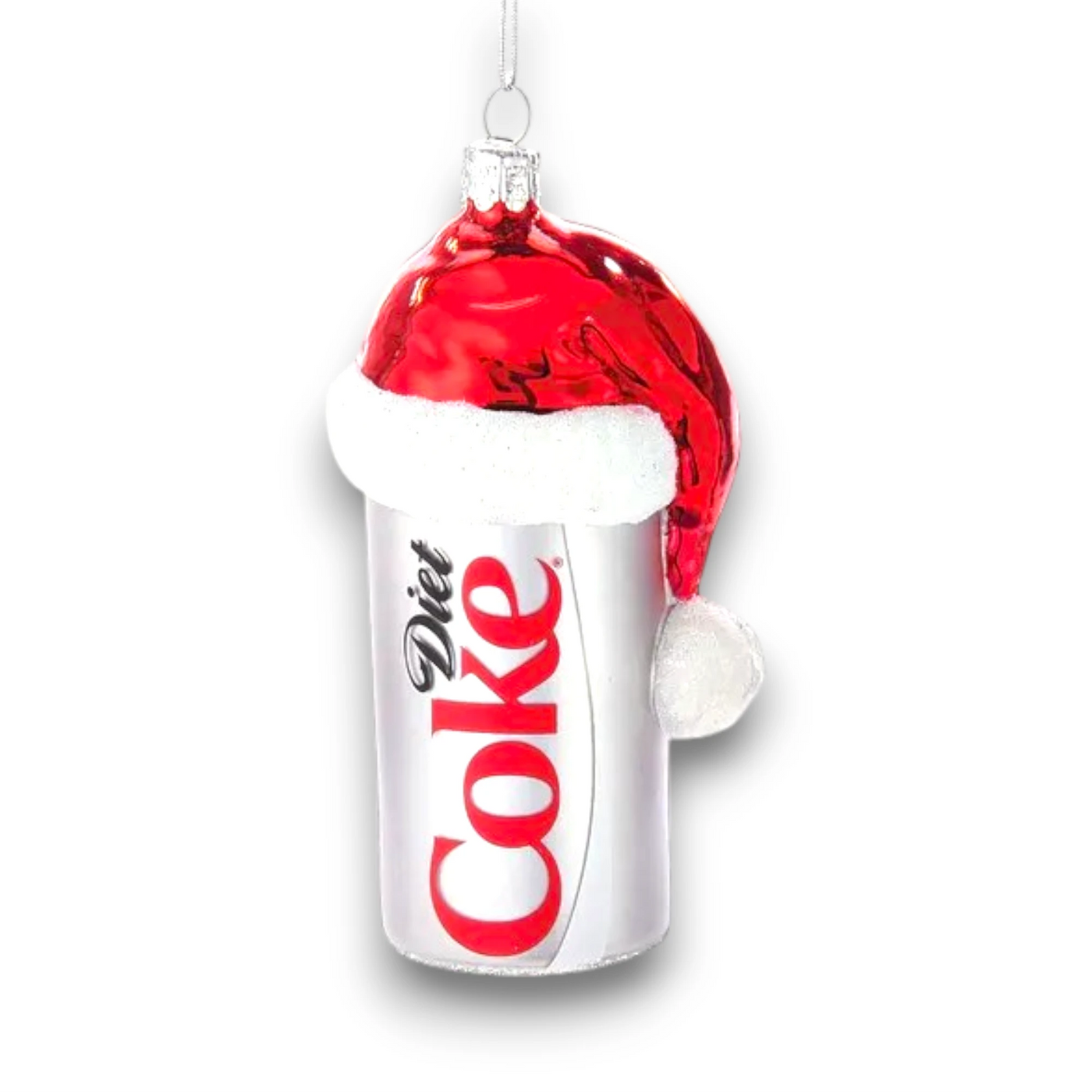 Personalized Diet Coke Can With Santa Hat Christmas Ornament featuring a Diet Coke can topped with a festive red Santa hat.
