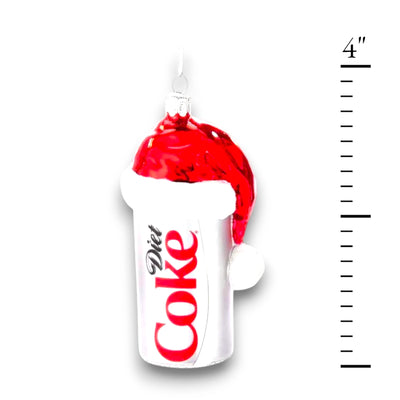 Personalized Diet Coke Can With Santa Hat Christmas Ornament featuring a Diet Coke can topped with a festive red Santa hat.
