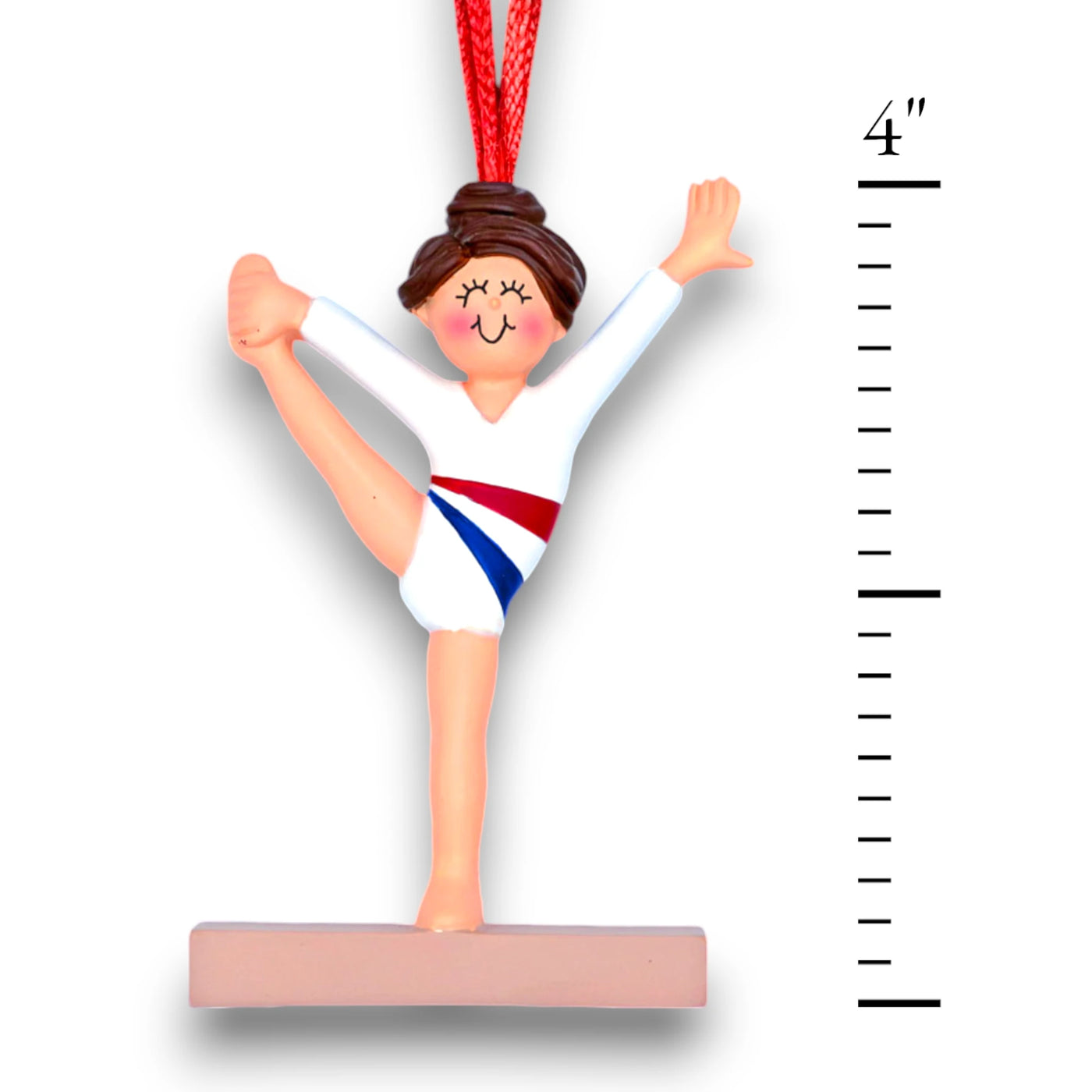 Personalized Female Gymnast Christmas Ornament with Brunette Hair, Custom Name, Year, and Message