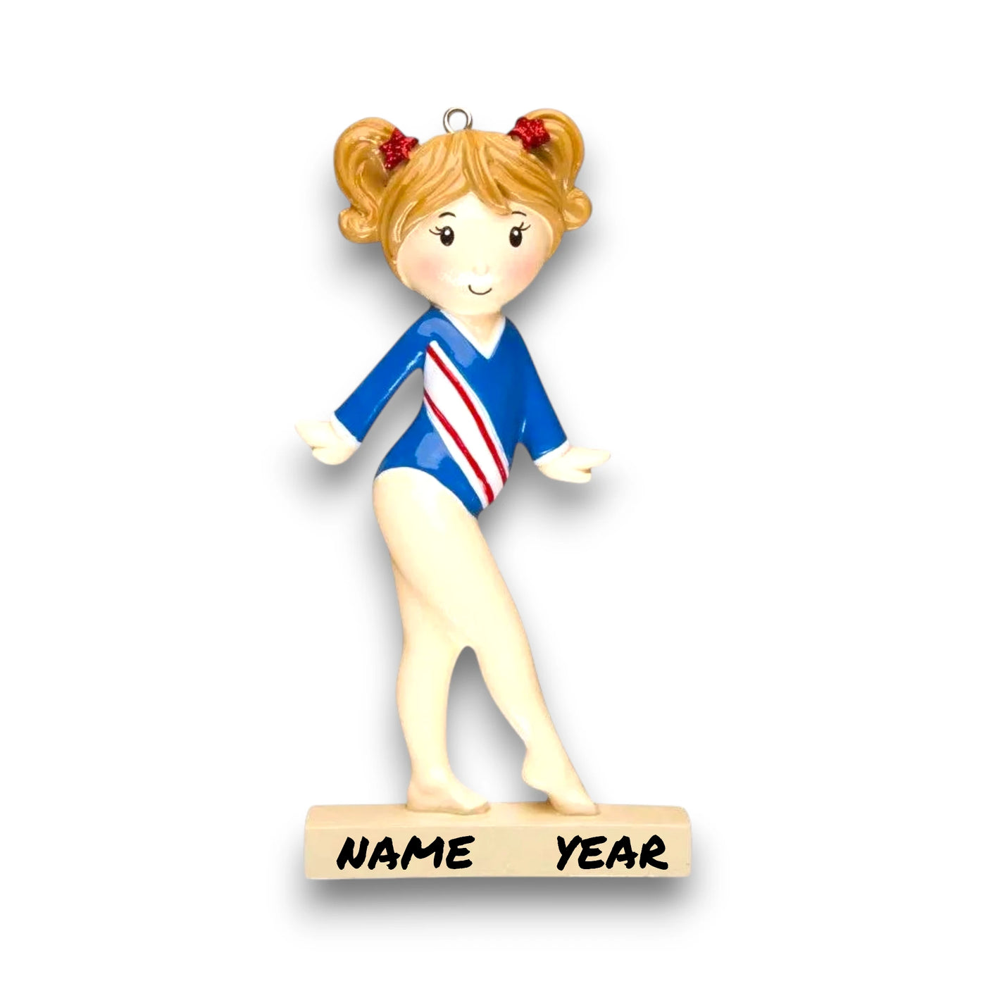 Personalized Gymnast Christmas Ornament featuring a gymnast in a dynamic pose with customizable name and year.