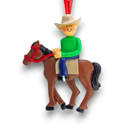 Personalized Horseback Riding Ornament with Name and Year – Male Rider on Horse Resin Ornament