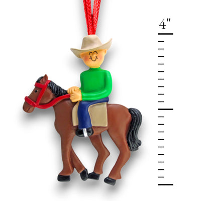 Personalized Horseback Riding Ornament with Name and Year – Male Rider on Horse Resin Ornament