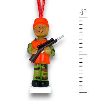 Personalized African American Male Hunter Christmas Ornament with Camouflage Gear – Custom Name and Year.