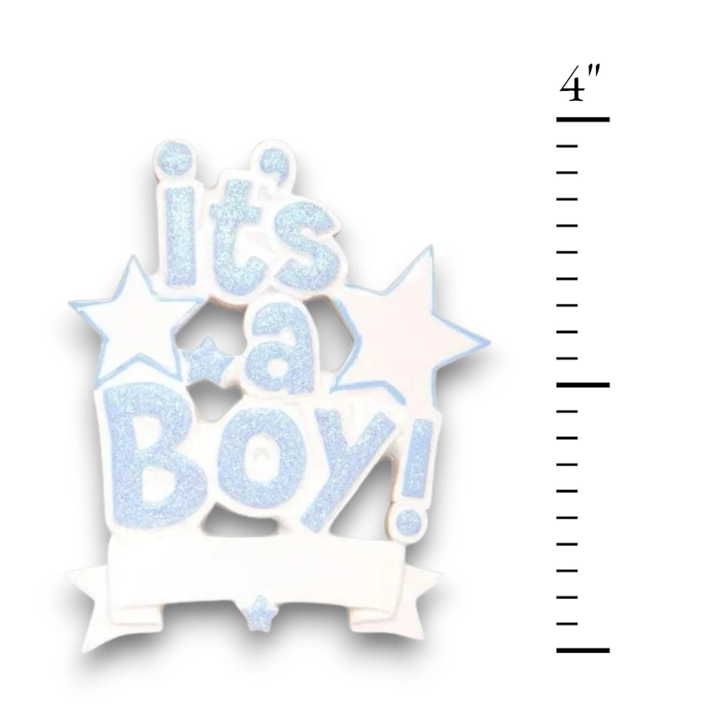 Personalized It’s a Boy Blue Christmas Ornament with customizable name and year, featuring glittery text and stars.