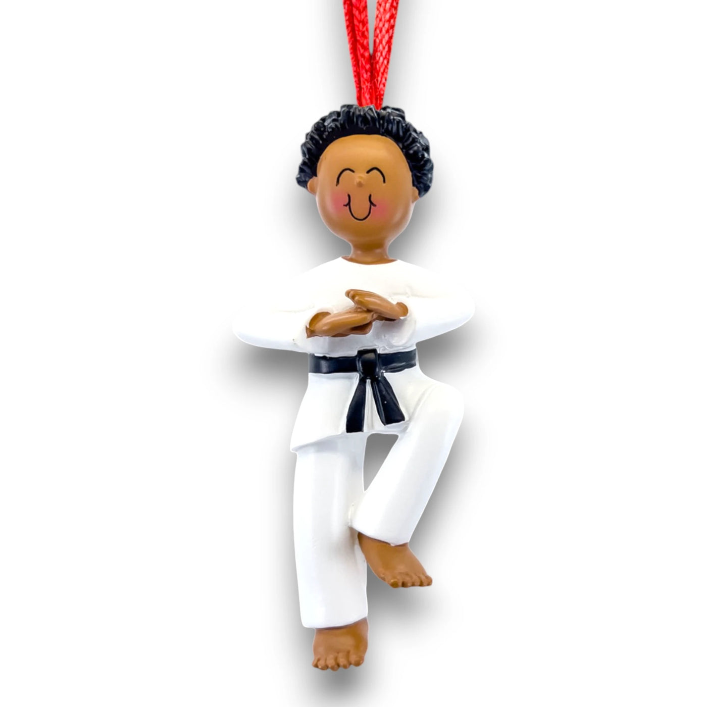 Personalized African American Male Karate Ornament with Name and Year – Black Belt Christmas Ornament.