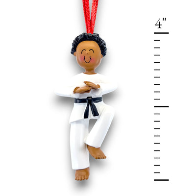 Personalized African American Male Karate Ornament with Name and Year – Black Belt Christmas Ornament.