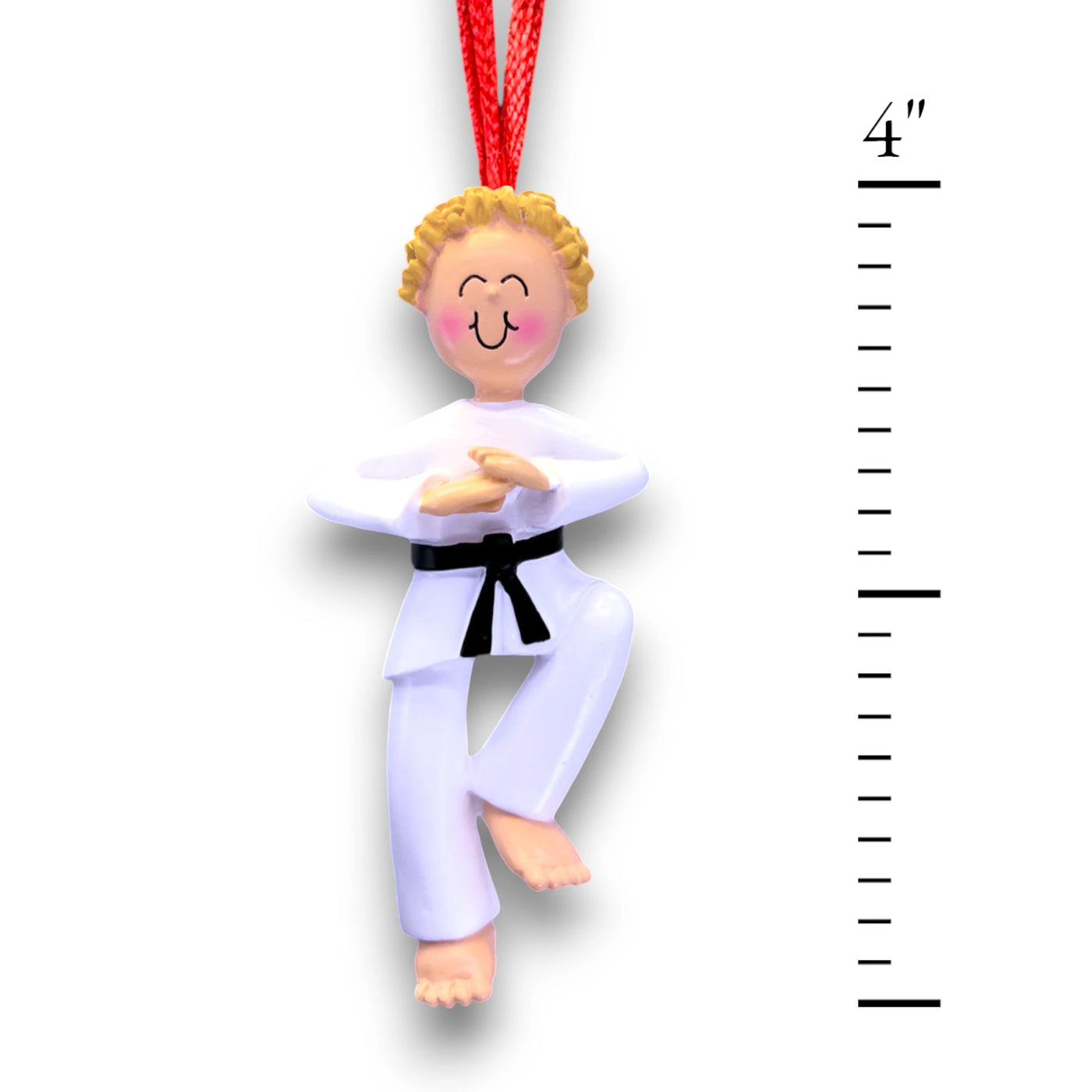 Personalized Male Blonde Karate Christmas Ornament with Name and Year – Customizable Resin Karate Christmas Tree Decoration.