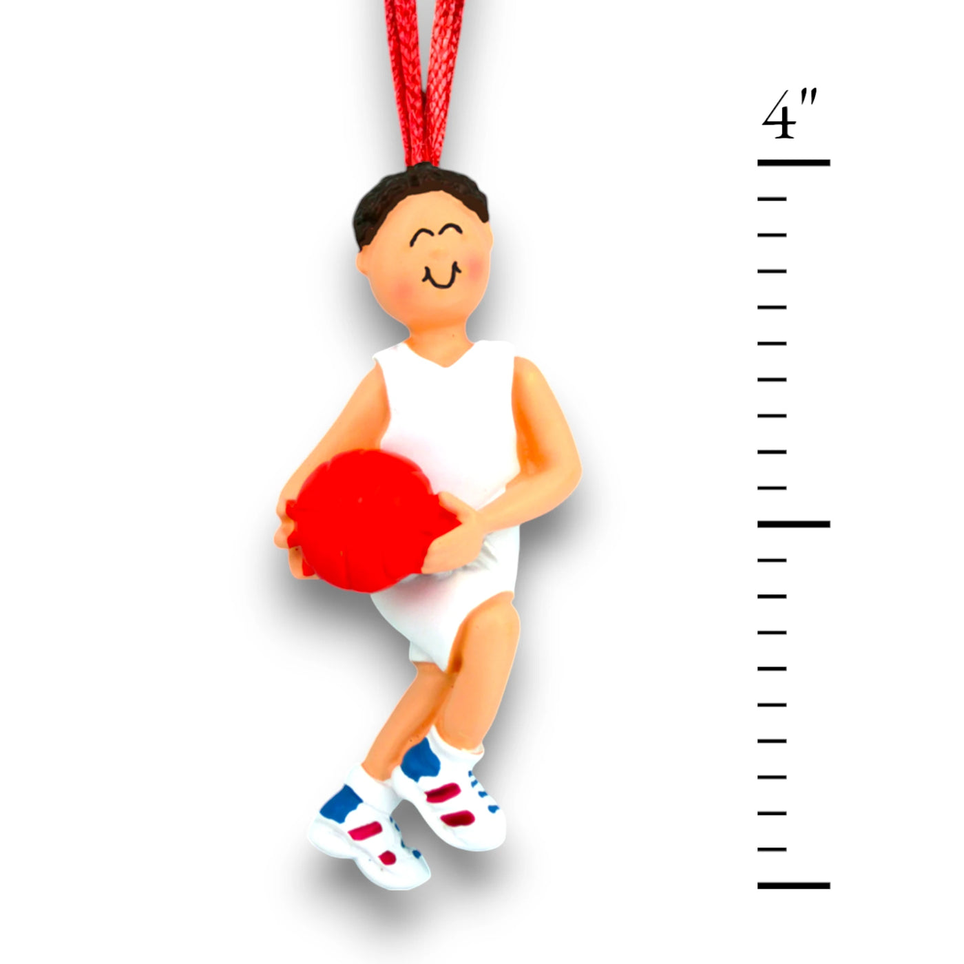 Personalized Male Brunette Basketball Player Ornament with Custom Name, Team, and Year