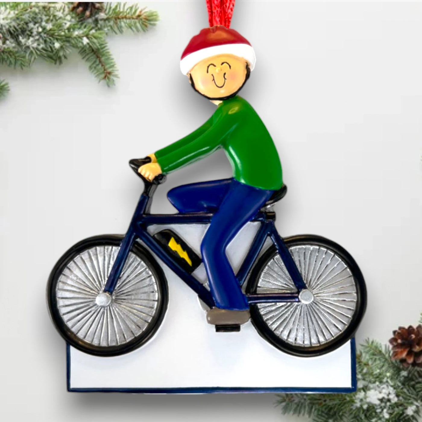 Personalized Male eBike Rider Ornament with Custom Name and Year – Resin Christmas Ornament