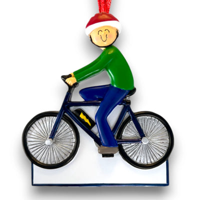 Personalized Male eBike Rider Ornament with Custom Name and Year – Resin Christmas Ornament