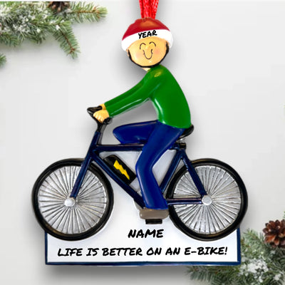 Personalized Male eBike Rider Ornament with Custom Name and Year – Resin Christmas Ornament