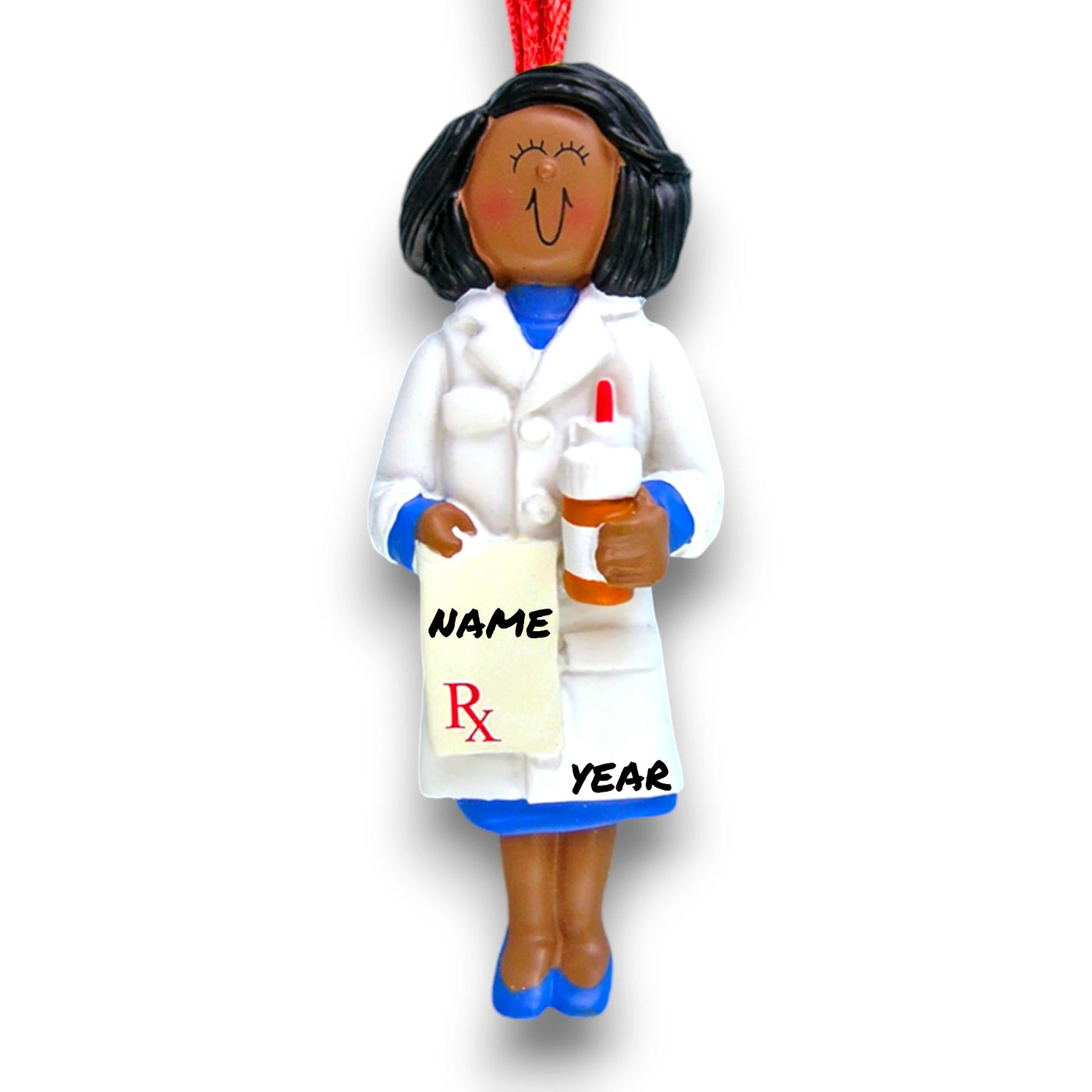 Personalized African American Female Pharmacist Christmas Ornament – Custom Name and Year Resin Ornament