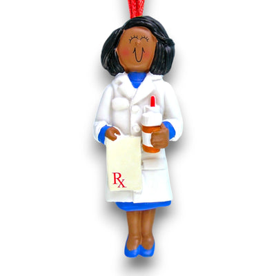 Personalized African American Female Pharmacist Christmas Ornament – Custom Name and Year Resin Ornament