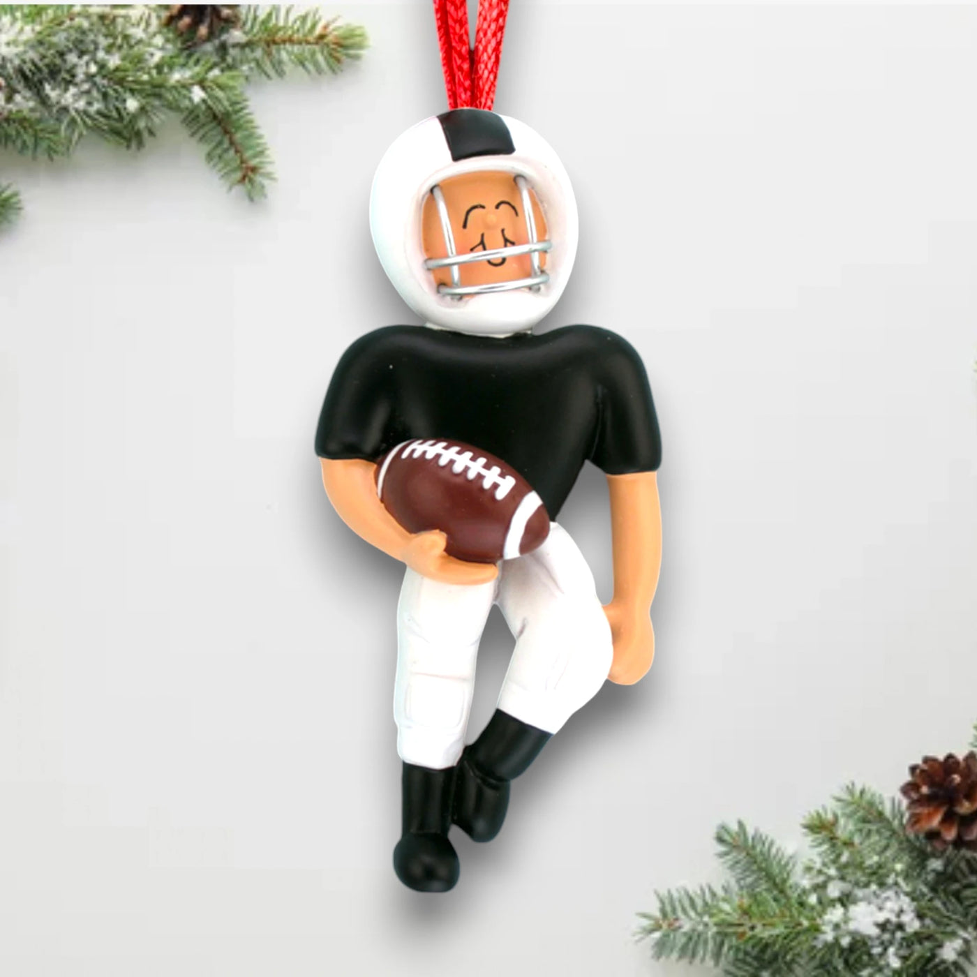 Personalized Football Player Ornament with Name and Year – Black and White Uniform Christmas Keepsake