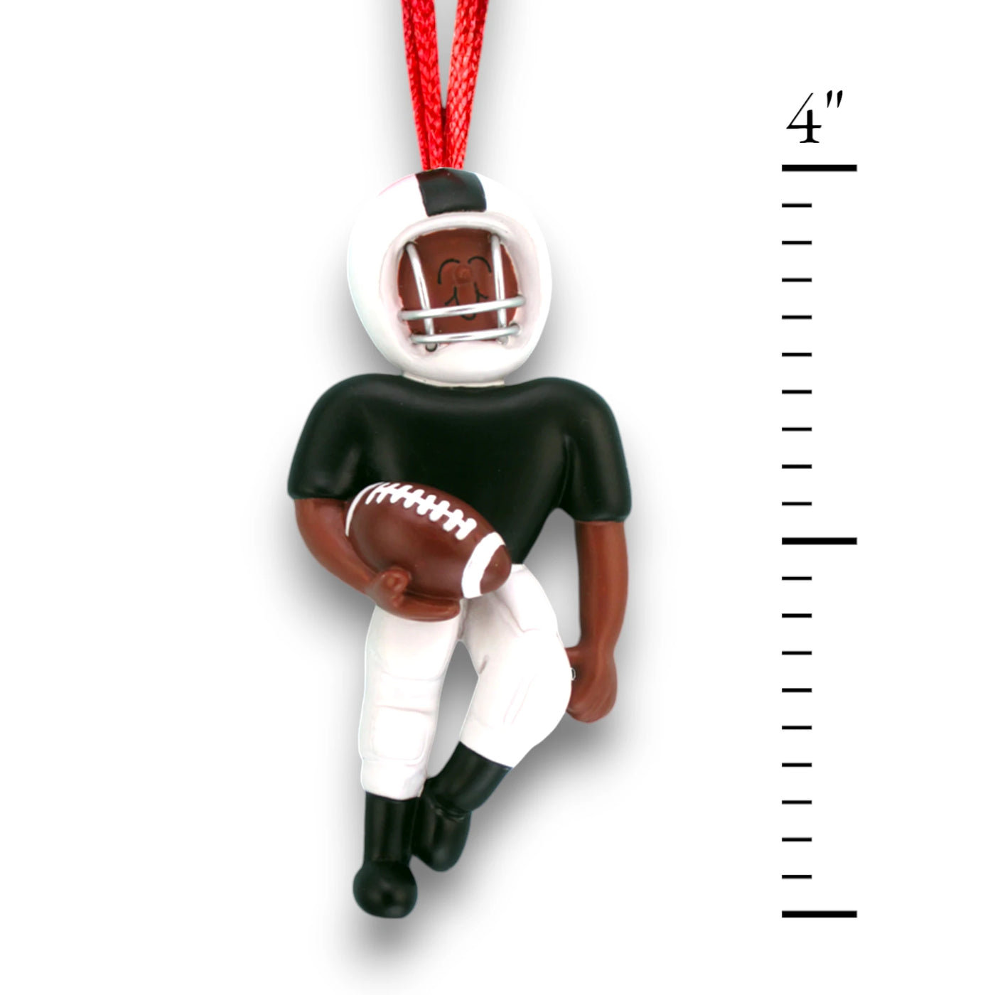 Personalized African American Football Player Ornament with Black and White Uniform, Name, and Year