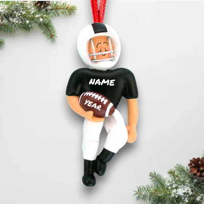 Personalized Football Player Ornament with Name and Year – Black and White Uniform Christmas Keepsake